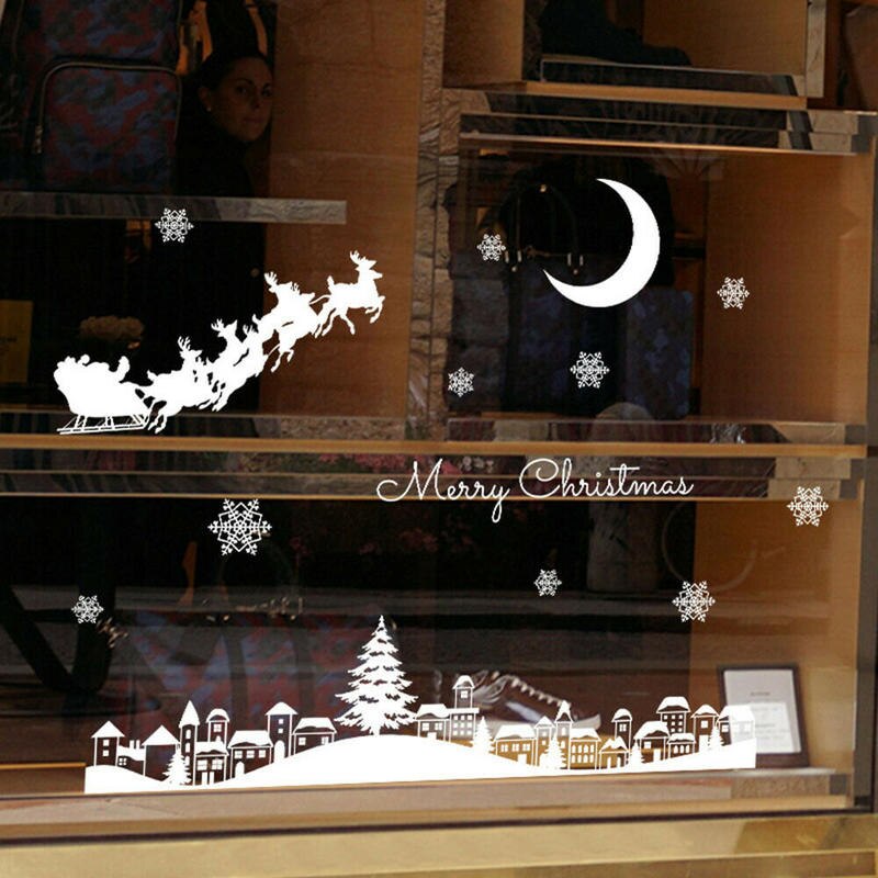 Merry Christmas Decorations Window Sticker DIY Vinyl Wall Stickers Elk Glass Decorations For Home Cute Decor Art Stickers
