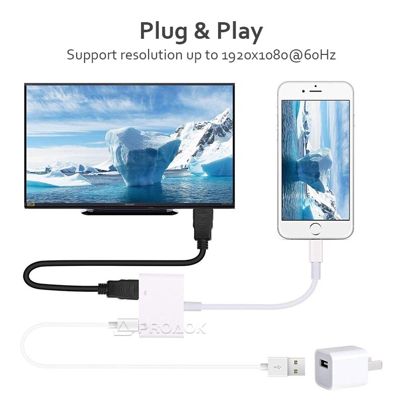 Lightning to HDMI Cable - 1080P HD - For iPhone/iPad to HDTV Projector - Digital Adapter