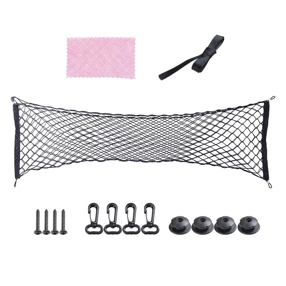Joustava ute auton tavaratilan säilytysjärjestelmä, jossa 2 asennusvaihtoehtoa 140cm x 40cm isoa takatavaraverkkoa