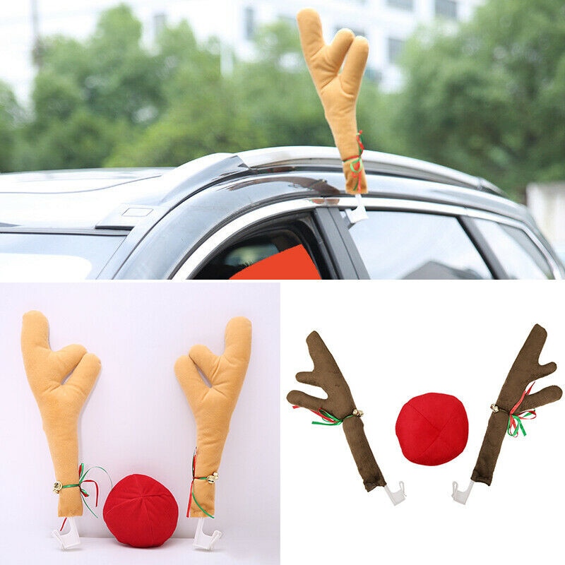 Car Decoration Antlers Red Nose Xmas Decoration Christmas Car Reindeer Cute Kit Ornament Christmas Car Accessories