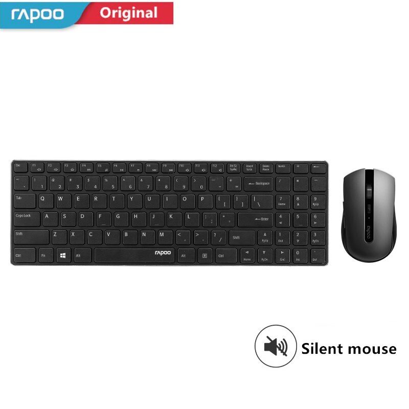 Rapoo Wireless Slim Keyboard and Mouse Combo, Ultra-Thin Lightweight, Comfortable Silent Keyboards, 2.4G 1000 DPI Smooth Portabl: Black