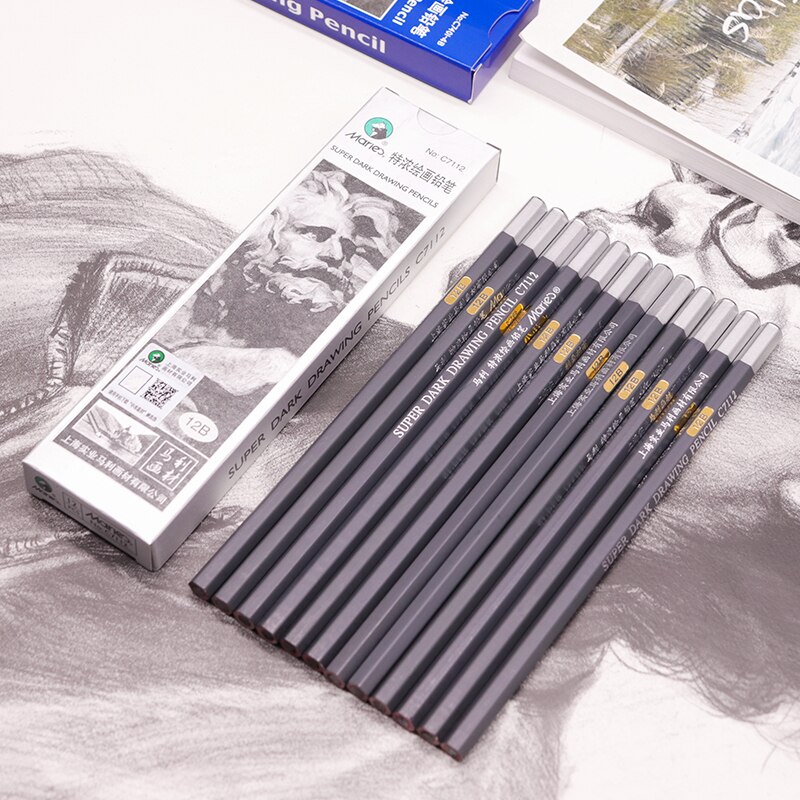 Bosquejo Mix Pack12pcs-a Marley 7401, lápiz de dibujo artístico, juego de bocetos de carbono suave, madera