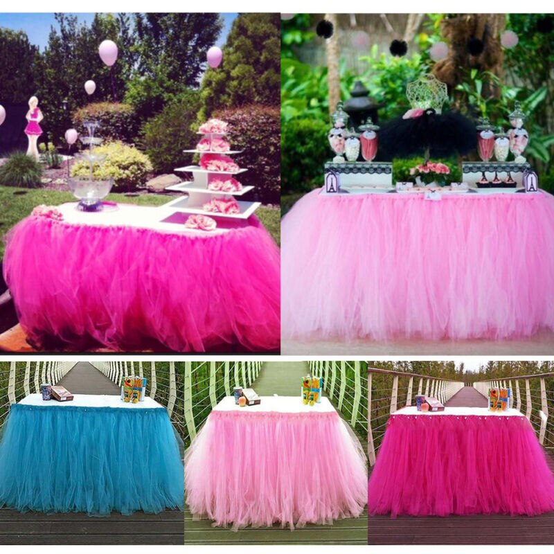 Wedding Tulle Tutu Table Skirt Cover Party Birthday Festive Solid Rectangle Tablecloth for Wedding Party