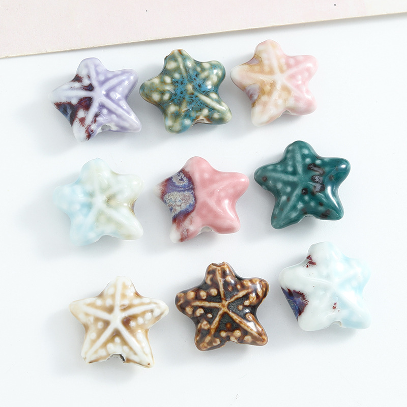 10st Farverige Stjernefisk Keramik Perler - Løse Mellemperler til Smykkefremstilling DIY Armbånd Halskæde: Hvid