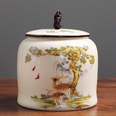 Jingdezhen-tarro hermético de cerámica para el hogar, latas de té, café, a prueba de humedad, contenedor de especias de grano de cocina: C  11.8X11CM  640ML