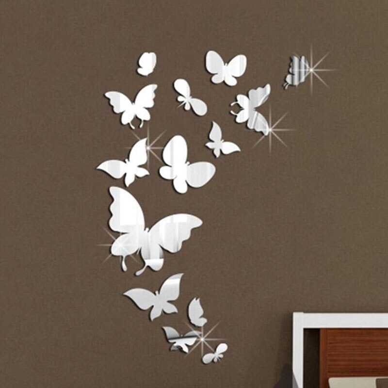 2sets 3D Acrylic Mirror Wall Sticker Butterfly Mirror Stickers Poster Living Room Festival Party Decoration DIY Art Mural