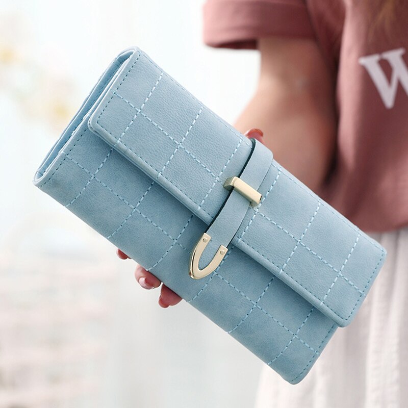 Nova carteira feminina de couro pu, bolsa feminina, porta-cartão de identificação, grande capacidade, de alta qualidade: Style 1 Light blue