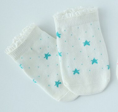 one pairs 100% cotton baby socks rubber slip-resistant little star print with lace ruffle trim 0-2/2-3Y: blue star / 0 to 2 years