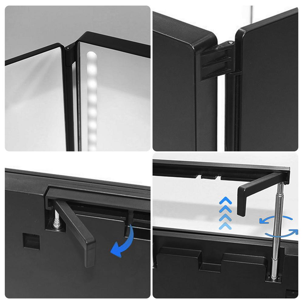 Hopfällbar sminkspegel 3- -vägs makeupspegel med led självfrisörspegel trefaldig spegel hårklippning styling gör-det-själv-frisyrverktyg