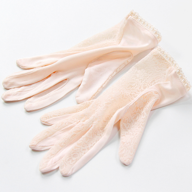 100% Natuurlijke Moerbei Zijde Handschoenen Vrouwelijke Zomer Dunne Uv Zonnebrandcrème Ademend Slaap Hydraterende Kant Bloemen Rijden Wanten M49: K5 Pink