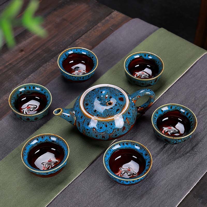 7 st teservisar utsökt celadon -teset inkluderar 6 koppar 1 tepott, jingdezhen -märke utsökt uppsättning kung fu -kopp unikt: C