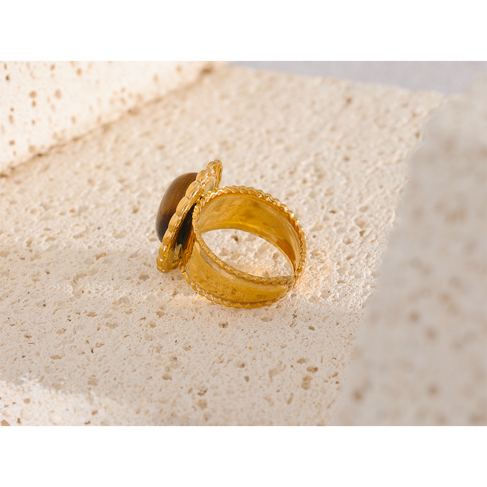 Yhpup roestvrijstalen brede dikke ring ingelegde tijger natuursteen sieraden trend Europa bijoux vintage stijlvolle verklaring