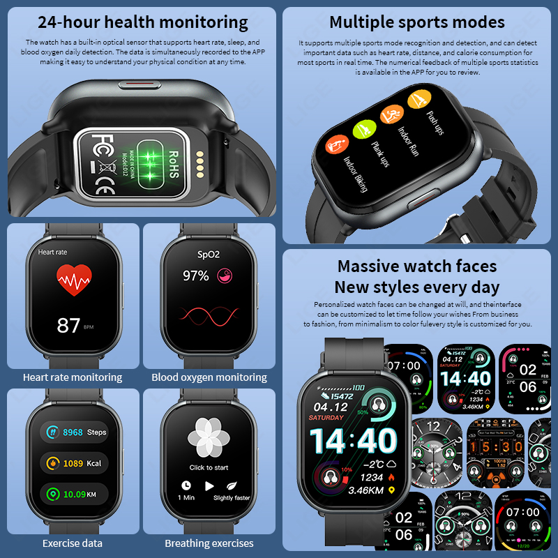 LIGE Nuovo 2 In1 Auricolari Astuto Della Vigilanza Degli Uomini Auricolare Bluetooth Chiamata Orologi Uomini Monitor di Salute Sport Musica Donne Smartwatch Auricolari