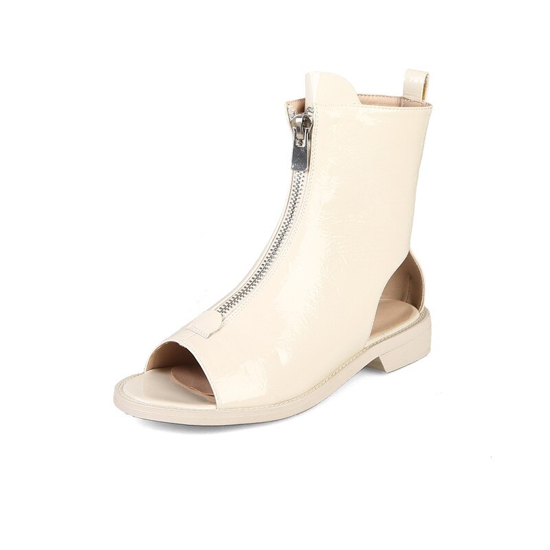Morazora ankelstøvler til kvinder lak sommerstøvler zip peep toe gladiator punk sko dame støvler: Hvid / 11