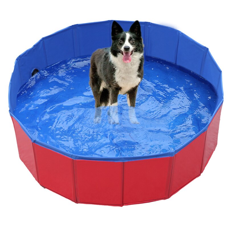 PVC Foldable Pet Dog Cat Swimming Pool PVC Washing Pond Dog Tub Bed Large Small Dog Swimming House Bed Summer Pool: Red / 80x30cm
