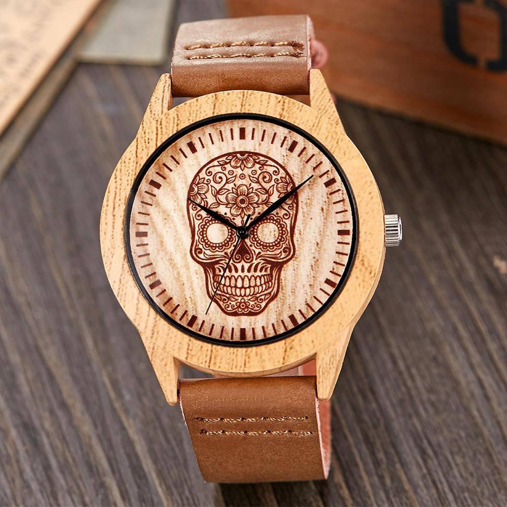 Wood Watch Men Women Couple Quartz Imitation Bamboo Wooden Male Animal Horse Watch Watches Leather Wrist Clock Reloj
