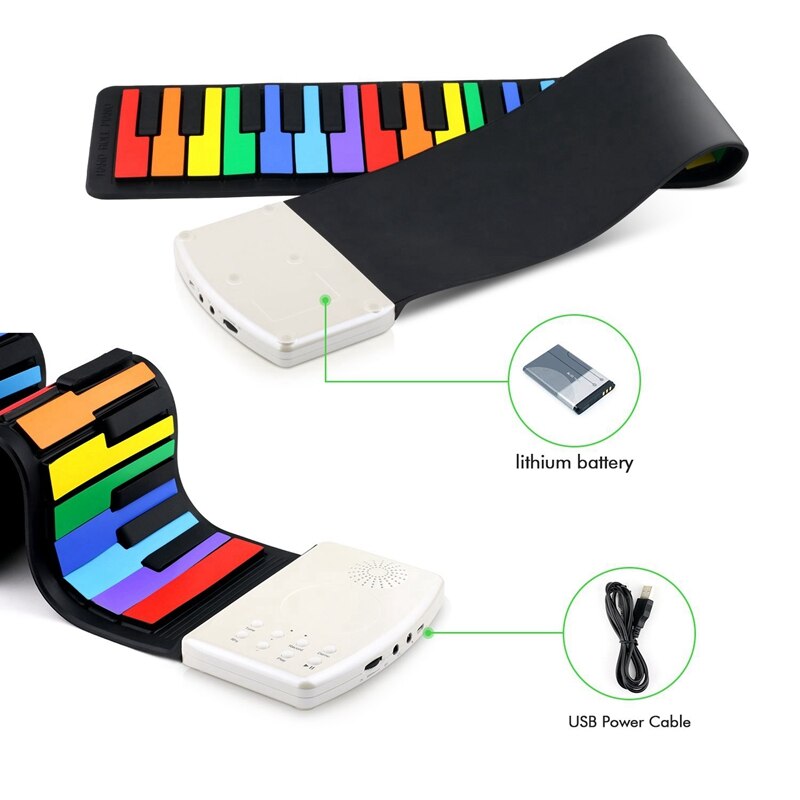 Teclado de Piano Flexible para niños con 49 teclas estándar, teclado Flexible enrolladas, batería de litio integrada para Piano, completamente portátil