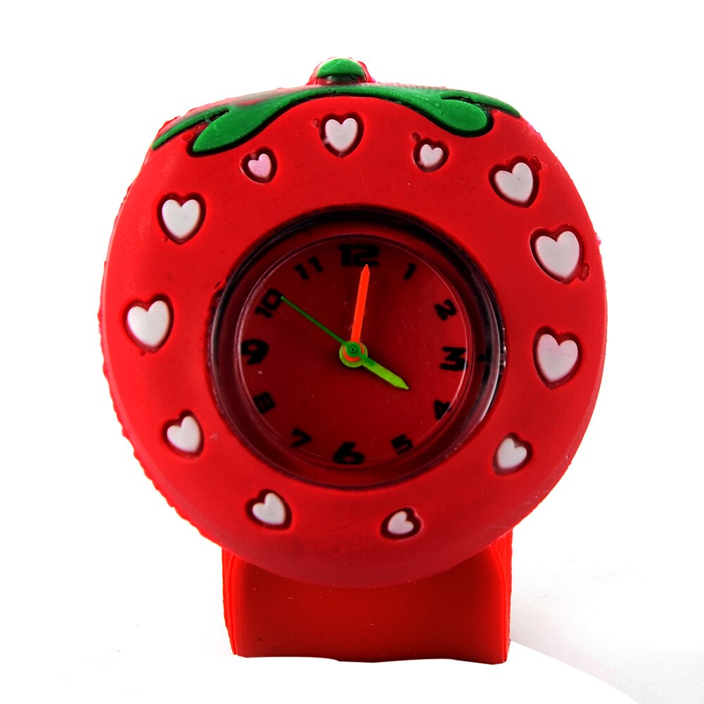 Children's Slap Watch 3D Cartoon Strawberry Quartz Wristwatch Lovely Silicone Band Kids Watch Cute Baby Clock Relogio