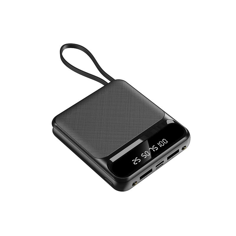 Mini Power Bank 20000Mah Ingebouwde Kabel Voor Android Ios Type-C Adapter Led Zaklamp Met Digitale Display draagbare Powerbank: Black