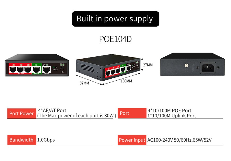 STEAMEMO-SSC Series POE Switch 4/6/8/16/24 Port, Active POE for IP Cameras, Wireless AP Switch, Gigabit IEEE 802.3 AF/AT: PURPLE
