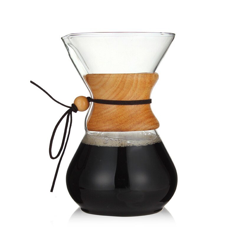 Klassisk glas kaffekanna  v60 droppare med trähandtag häll över kaffebryggare espresso kaffe droppkokare barista verktyg: 800ml