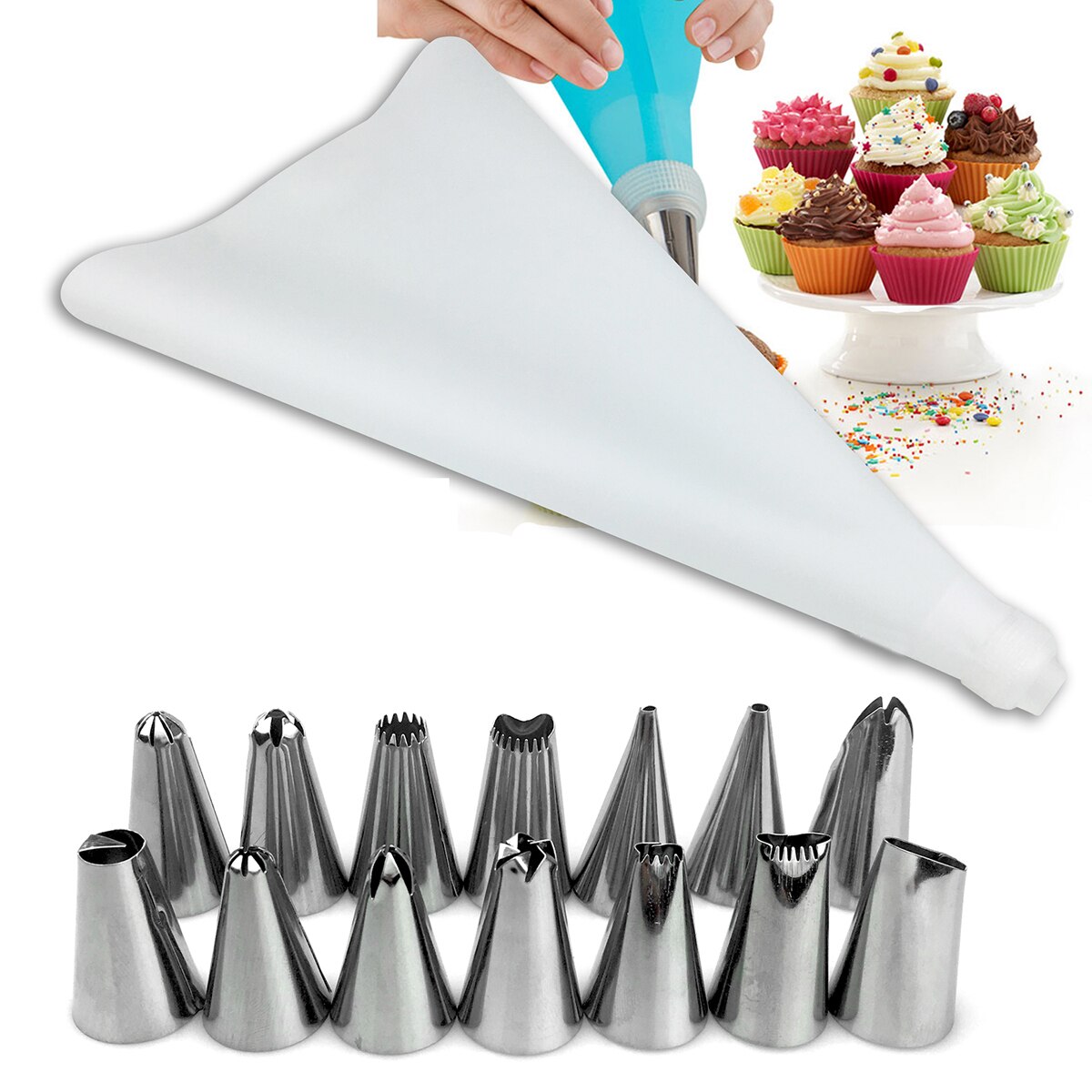 16pcs/set Cake Decorating Kit Supplies Set Tools Piping Tips Pastry Icing Bag Nozzles Baking Set Flower Bag Mouth Squeezed