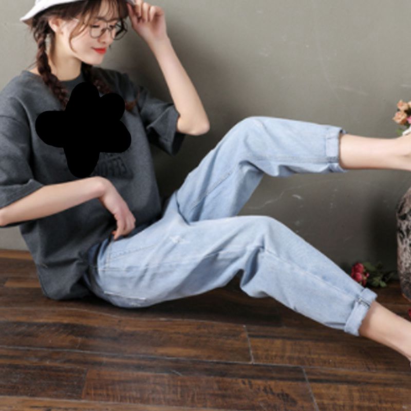 Pantalon de maternité pour femmes enceintes, jean bleu troué, Leggings ventre, pantalon sarouel de grossesse