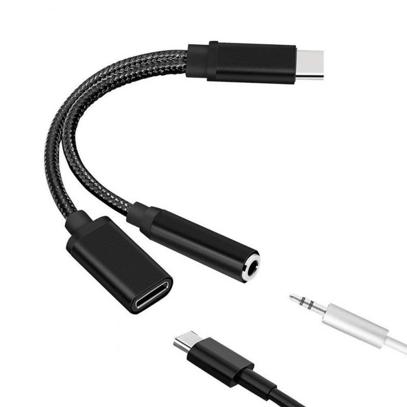 Type-C Earphone Audio Cable Adapter Converters Phone Headset Type-C Conversion Cable 3.5mm Headphone Plug Phone Adapters: black