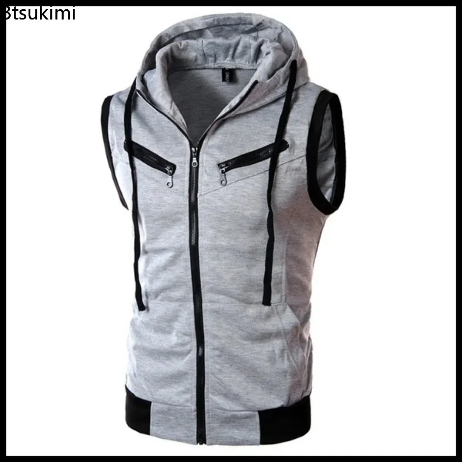 Men's Sleeveless Hoodies Casual Zipper Hooded Sweatshirt Men Bodybuilding Tank Top Sporting Shirt Waistcoat Vest