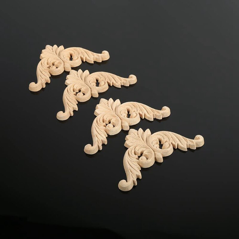 8 Uds madera tallada apliques para muebles esquina aplique para decoración de la puerta del hogar DIY hecho a mano (8X8cm)