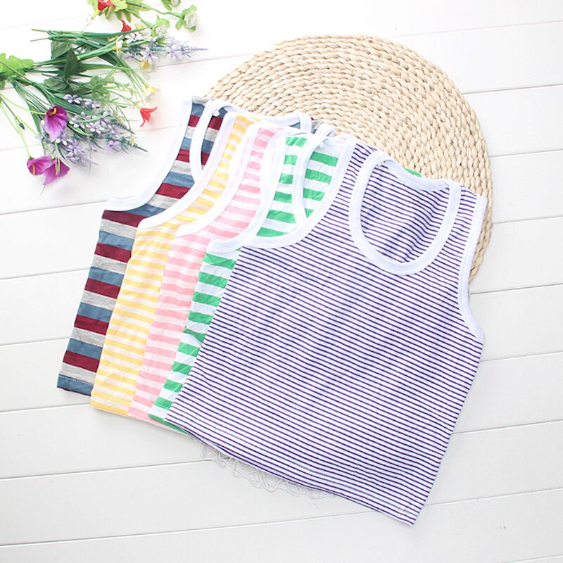 Koele Zomer Kinderen Vest Jongens En Meisjes Streep T-shirt Mouwloze Ademend Katoen 1-4 Jaar Oude Baby kleding Willekeurige Kleur