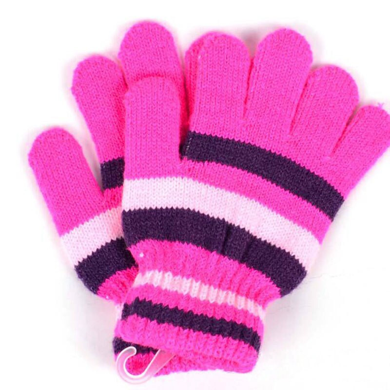 Guantes de invierno a rayas para niños, guantes para bebés, guantes para niñas, guantes cálidos de algodón para invierno, guantes para dedos completos de punto: Rose Gloves