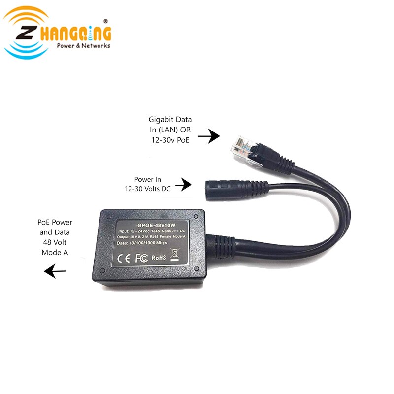 48V output POE converter 10V-30VDC input,Gigabit Power over ethernet injector PoE for 48V product from Solar charge controller