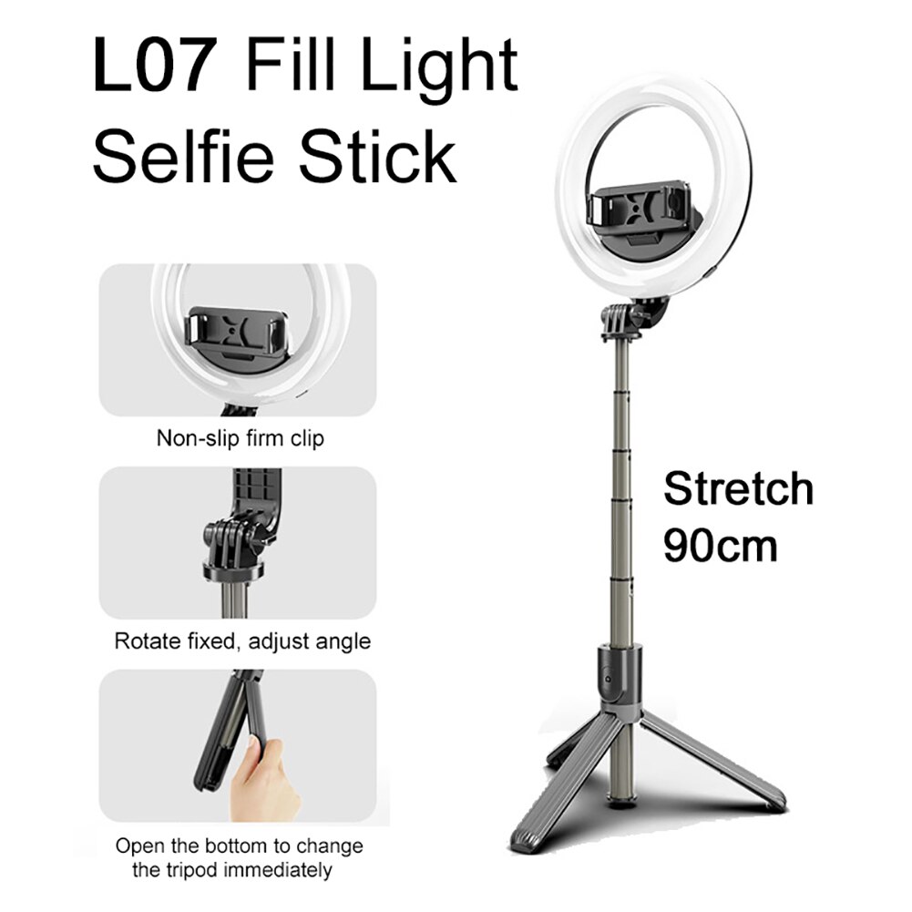 Collapsible LED Ring Lamp Telescopic Selfie Stick Fill Light Dimmable Mobile Phone Ring Lamp with Stand Tripod for Makeup Video