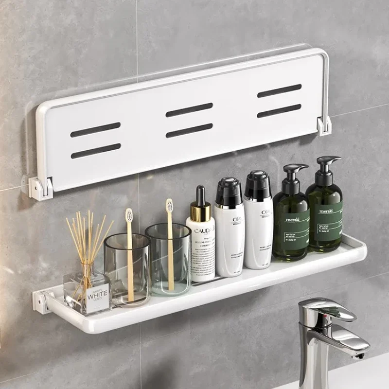 Estante de tocador plegable de aluminio, 90 grados, impermeable, colgante, organizador de artículos de tocador, productos para el hogar, sin perforaciones