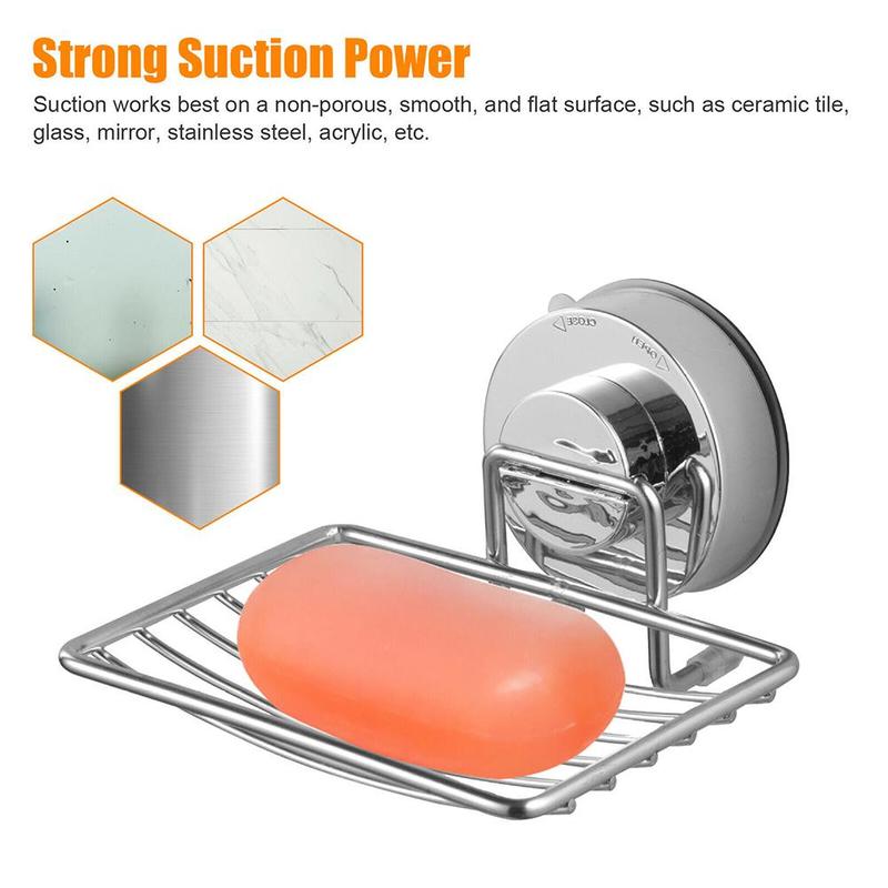 Silver Bathroom Vacuum Suction Cup Soap Holder Cup Box Dish Soap Storage Saver Shower Tray Bathroom Accessories