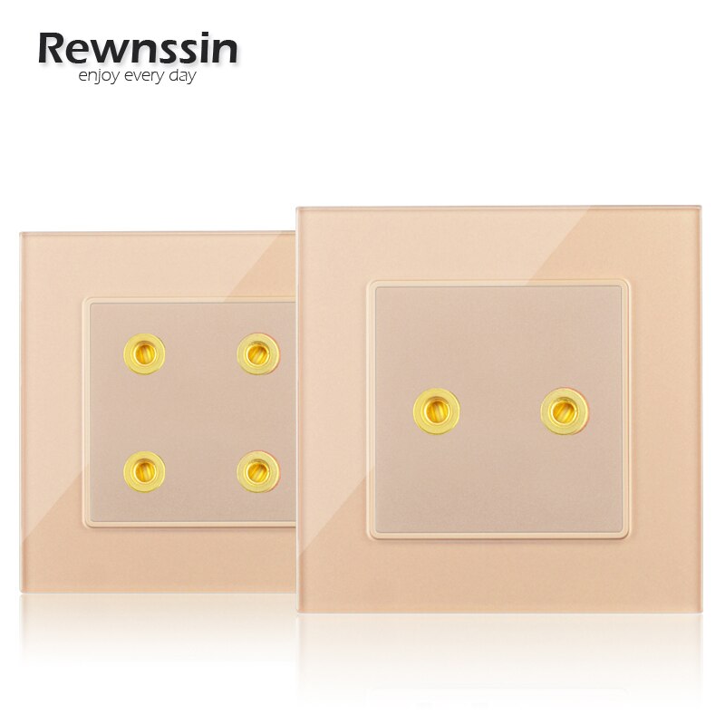 Golden Crystal Glass Panel Wall Audio Socket Terminals 16A Double/Quadruple Binding Post Red and black banana terminal