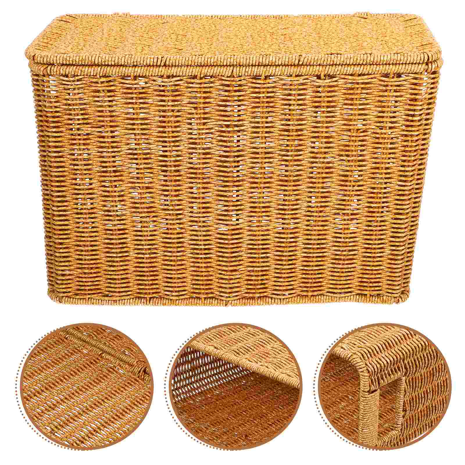 Schmaler, hoher Deckel, Aufbewahrungskörbe, gewebte Behälter, Küchenkörbe, Kunststoff, Rattan, Picknick-Gemüsekorb, Obstbehälter