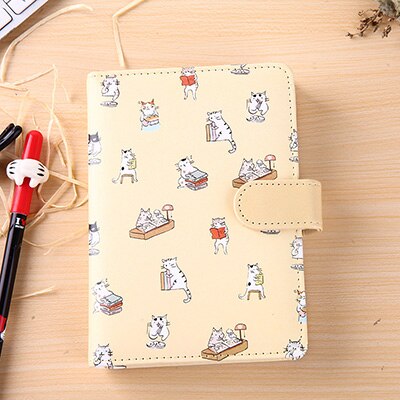 Cute Kawaii Cat Stationery Leather Notebook Japanese Style Color Page Notebook Bullet Diary Agenda Planner Filofax Notepad: Yellow 50k