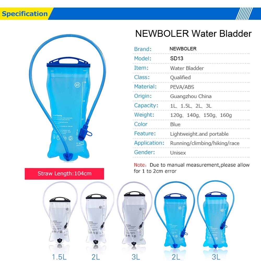 Outdoor Water Bladder Water Reservoir Hydration Pack Storage Bag BPA Free - 1.5L 2L 3L Running Hydration Vest Backpack