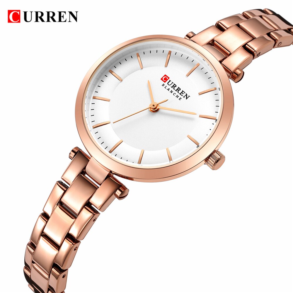 CURREN de luxe minimaliste montres à Quartz femmes Bracelet en or Rose montre décontracté mince horloge pour dames montre-Bracelet avec de l'acier