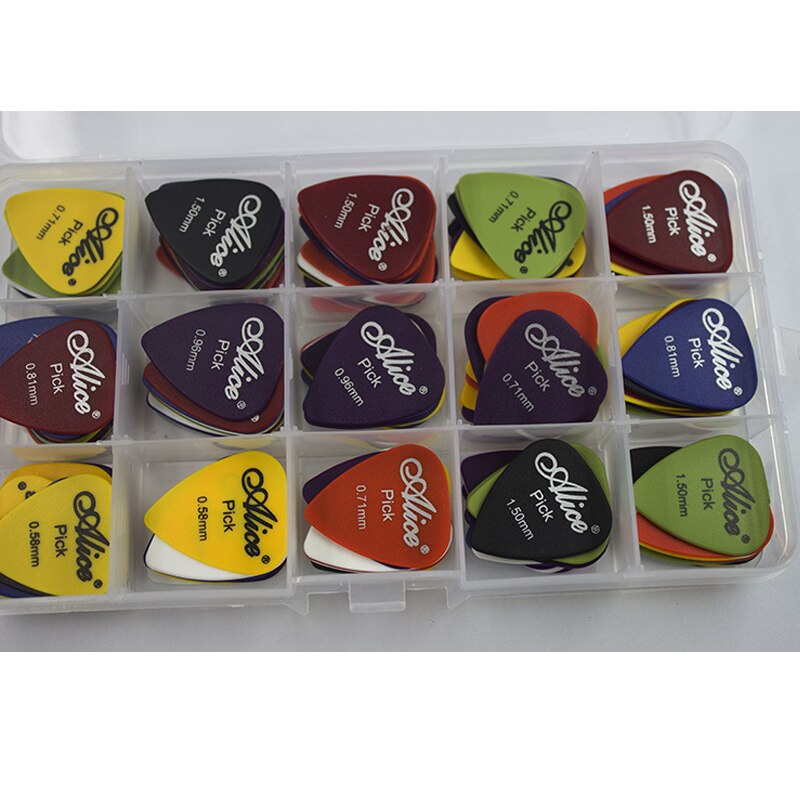 Púa de guitarra eléctrica ABS de colores, púa acústica para música, 0,58/0,71/0,81mm/0,96/1,2mm/1,5mm de grosor, púas de guitarra con embalaje variado