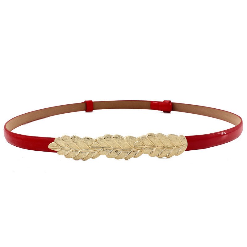 Ceinture fine ajustable en cuir PU pour femmes, vêtement pour robe, sangle de taille fine, bouton en métal, Pasek Damski: style 1 - red