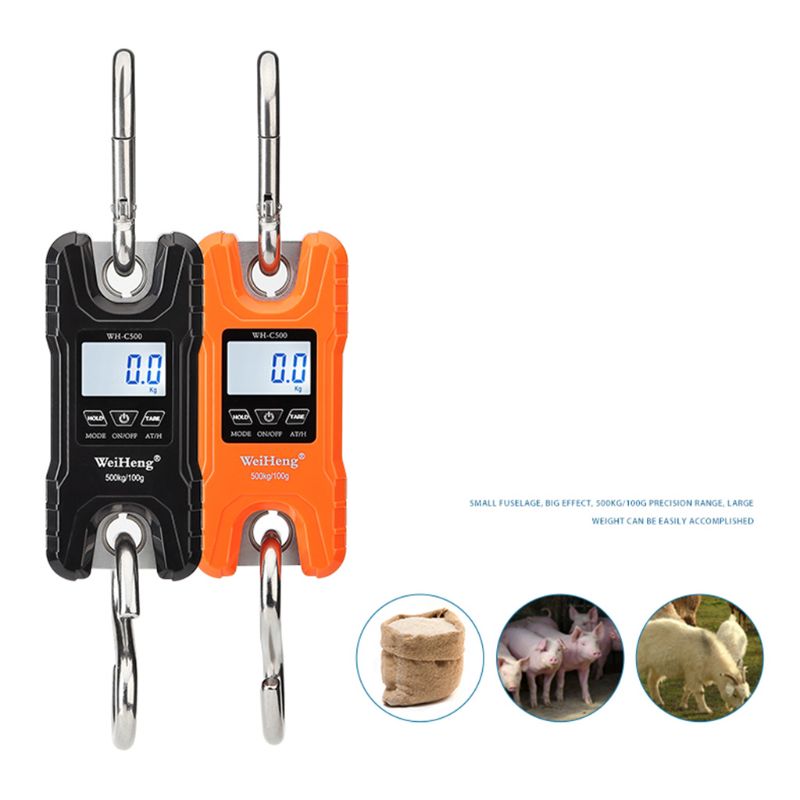 Mini kranvåg bärbar 500 kg / 1000 lb tunga digitala hängande vågar lcd-skärm med bakgrundsbelysning för hemgård