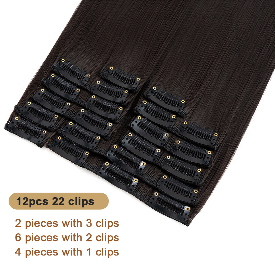 BENEHAIR 180g Straight Clip in hair extensions 22" 12PCS Hair Extensions for Women Full Head Heat Resistant Synthetic Hairpiece