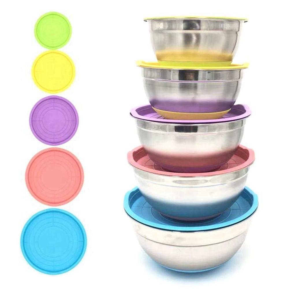 Stainless Steel Mixing Bowls Set Whisking Mixing Bowls With Lid Non Slip Silicone Bottom Salad Basin For Salad Cooking Baking: 20 22 24 26 28 cm