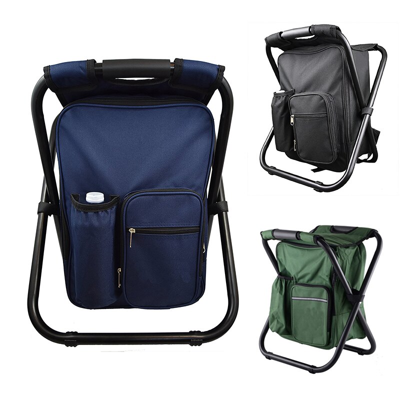 Silla de mochila portátil para acampar, taburete plegable con doble capa Oxford, bolsa de refrigeración de tela para pescar y acampar