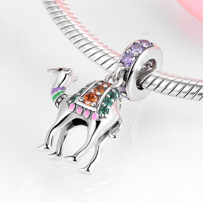 925 Sterling Silver Colorful CZ Desert camel Fine Pendant Beads fit Original Mikiwuu Charm Bracelets Necklace Jewelry Making