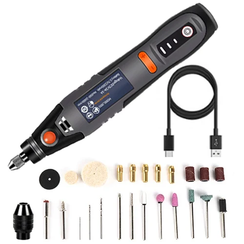 USB Cordless Drill Tool Dremel Drill Engraving Pen Electric 3-Speed Mini Handheld Wireless Drilling Rig Accessory Set: Yellow