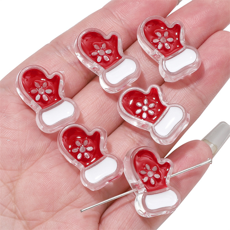 6 teile/los Weihnachten Baum Glocken Handschuhe Acryl Perlen Komponenten Für DIY Handgemachte Armbinde Halskette Schmuck Machen Liefert Material: Beige